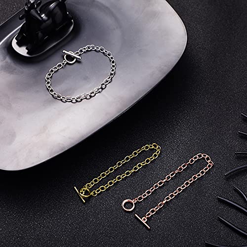 Hicarer 45 Pieces Bracelet Chains with OT Toggle Clasp Stainless Steel Bracelet Link Chains DIY Jewelry Making Supplies for Women Jewelry Crafts(Silver, Gold, Rose Gold) - color: Silver, Gold, Rose Gold
