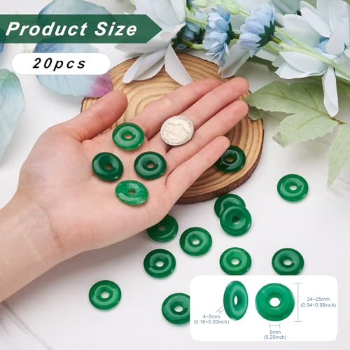 FASHEWELRY 10Pcs Natural Jade Donut Disc Gemstone Pendants 24-25mm Large Hole Healing Chakra Polished Stone Flat Round Bead Charms for Jewelry Making Hole: 5mm - color: 24~25mm, Jade, Green