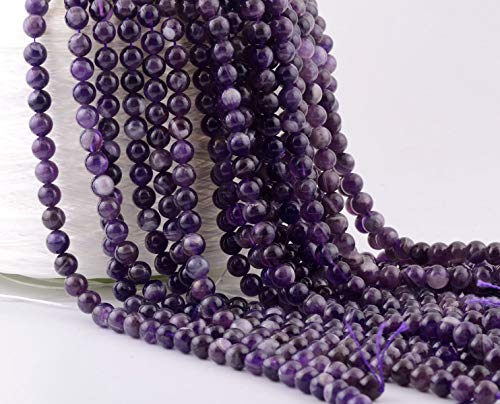 Natural Stone Beads 100pcs Round Genuine Real Stone Beading Loose Gemstones Hole Size 1mm DIY Smooth Bead for Bracelet Necklace Earrings Jewelry Making (Amethyst Purple, 6mm) - color: Amethyst Purple, size: 6mm