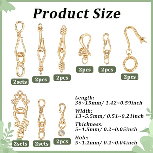 PH PandaHall 18K Gold Plated Brass Hook Clasps S Hook Ring Toggle Clasps 18pcs 9 Styles Toggle Jewelry Clasp End Clasp Connectors Jewelry Closure for Bracelets Necklaces Christmas DIY Crafts Gifts