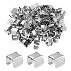 M METERXITY 100-Pack Fold Over Crimp End Caps, 0.4 x 0.3in/ 10 x 8mm Crimp Fasteners Ribbon Ends with Clamps for Jewelry Making/Leather Decor/DIY/Bracelets, Belt Buckle End Tip [Silver] - size: 0.4 x 0.3in/10 x 8mm