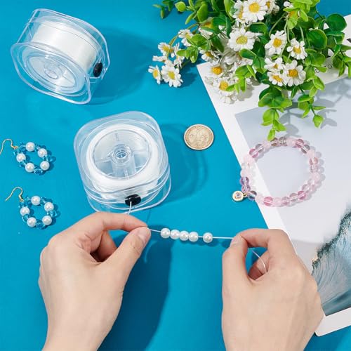 PH PandaHall 350 Yards Elastic String for Bracelets, 2 Rolls 0.6mm Stretchy Bracelet String Flat Beading Thread Seed Bead Thread Cord for Friendship Bracelet Jewelry Making, White - size: 0.6mm