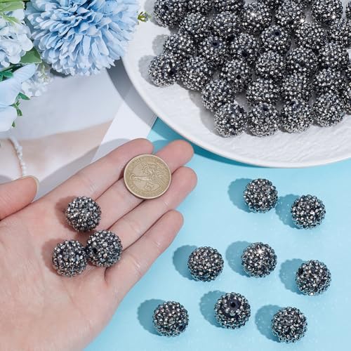 1 Box 50pcs 20mm Silver Rhinestone Beads Round Sparkle Resin Rhinestones Shiny Disco Ball Chunky Bubblegum Loose Spacer Bead Charms Bulk for Jewelry Making Party Decor DIY Craft Supply - color: Silver, size: 20mm 50pcs