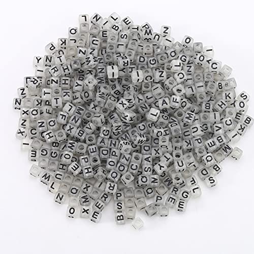 ToBeIT1000Pcs Cube Beads Glow Letter Beads Acrylic Letter Beads Glow in The Dark Beads for Jewelry Making, Bracelets, Necklaces(6 * 6glow Black) - color: glow black
