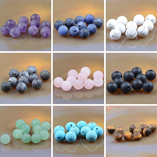 Massive Beads 100PCS 8MM Natural Crystal Beads Matte Mixed Stones Gemstone Round Loose Energy Healing Beads with Free Crystal Stretch Cord for Jewelry Making (Matte Mixed Stones, 8MM) - color: Matte Mixed Stones, size: 8MM