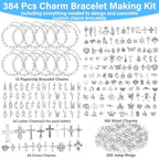 Flasoo 384 Pieces Silver Charm Bracelet Making Kit, Including Paperclip Chain Bracelets, Cross Charms, Jump Rings for DIY Bracelet Making