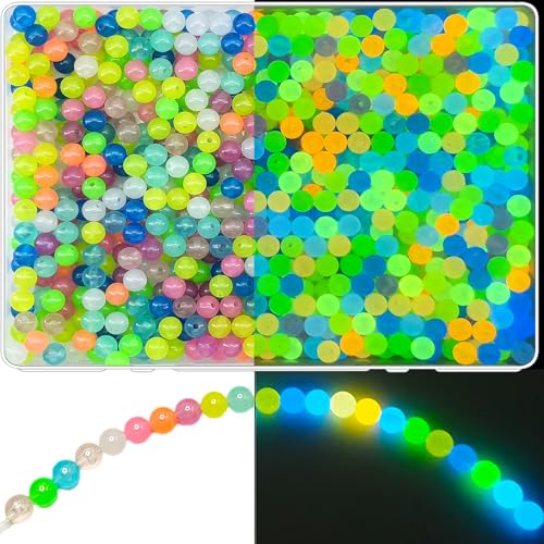 700Pcs Glow in The Dark Beads, 8mm Glowing Solar Luminous Round Beads Mixed Acrylic UV Beads Color Changing Bracelet Beads Sun Sensitive Plastic Glow Beads Bulk for Jewelry Making Bracelets - color: Mixed Colors 8mm Round Beads