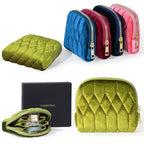 Small Travel Jewelry Case, Mini Travel Jewelry Bag with Zipper, 5-Layer Velvet Organizer Pouch for Bracelet Rings Earrings - Diamond Stitched Velvet Moss Green - color: MossGreen