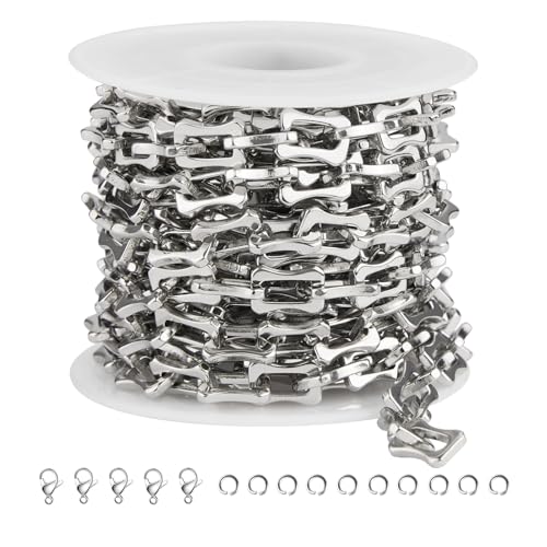 SMYHTGLIF 2 Meters Silver Bone Chain Bulk for Jewelry Making Stainless Steel Unsoldered Jewelry Making Chains Roll - color: Bone Silver