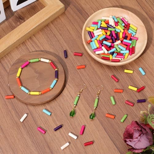 1 Box 192PCS 4x13MM Natural Tube Stone Beads Strands with Hole Synthetic Turquoise Column Cylinder Gemstone Loose Spacer Bead Bulk for Jewellery Making Bracelets Necklace DIY Crafts Supply - color: Mixed Color