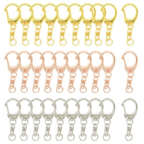 30 Pcs 3 Colors Lobster Claw Clasps Swivel Keychain Clip Keychain Clasp, Lobster Clasp Key for Key Rings Crafting