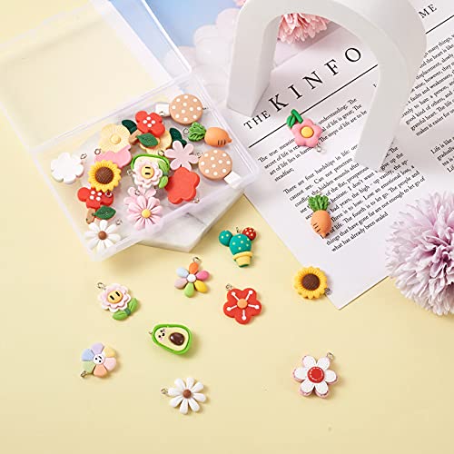 Cheriswelry Cup Cake Resin Pendants Lovely Food Sweet Dessert Dangle Charms Links Hanging Ornament with Metal Loop Fruit Pendants for Key Chains Bracelet Necklace Jewelry Making - color: Mixed Color-Flower*3