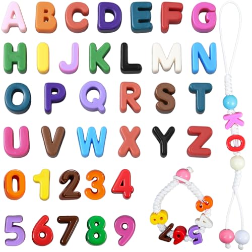 36Pcs Letter Shaped Beads Large Hole Acrylic Beads Opaque Colorful A to Z Alphabet Number Educational European Loose Smooth Spacers for Educational Jewelry Bracelets Necklaces DIY Crafts - style: Style 3