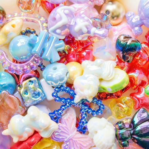 100G Assorted Acrylic Beads for Bracelet Making, Multicolor Large Aesthetic Kawaii Beads, Multi-Shapes Cute Beads for Jewelry Making, DIY Crafts, Necklace, Keychain, Phone Charms - color: Multicolor