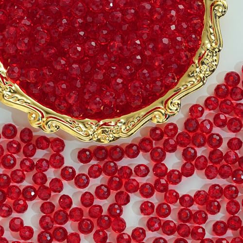 500PCS 6mm Round Crystal Glass Beads Faceted Spacer Beads Bulk for Jewelry Making Bracelets Necklace Earring Pendants Craft (Red) - color: Dark Red, size: 6mm