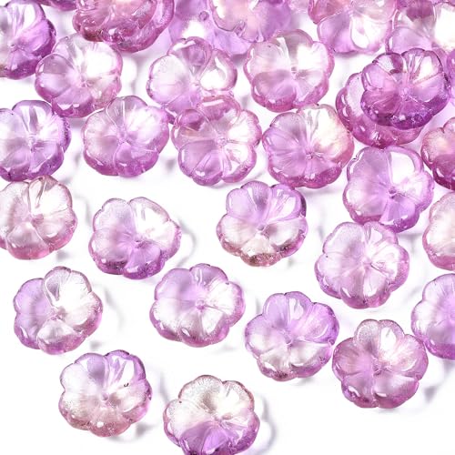 KISSITTY 100pcs Flower Glass Beads Plum Crystal Aesthetic Flowers Drilled Bead Caps Charm Spacers for DIY Necklaces Earrings Bracelets Jewelry Craft Making for Women - color: Plum