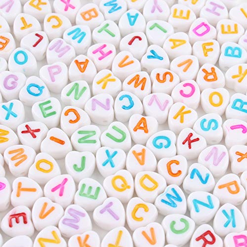 Song Xi 1200pcs White Heart Acrylic Alphabet Beads - Colorful Letter Beads 4x7mm for Bracelets and Jewelry Making - color: 1200pcs white heart colorful