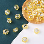 100pcs 14mm Large Hole Glass Beads Yellow European Lampwork Loose Spacer Beads for Christmas DIY Craft Snake Chains Charms Bracelet Necklace Earring Making Hole: 5mm - color: Yellow