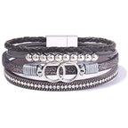 FANCY SHINY Mothers Day Gifts Boho Leather Wrap Bracelet Stackable Infinity Chunky Cuff Bracelets Western Hippie Outfits Jewelry Valentine Gifts for Women - color: Grey