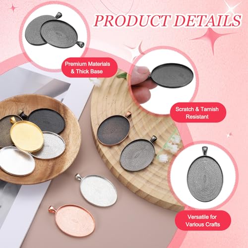 PATIKIL Pendant Trays for Jewelry Making, Blank Pendants Zinc Alloy Oval Bezel Settings Flat Base for Necklace Bracelet Charm - color: Grey Tone