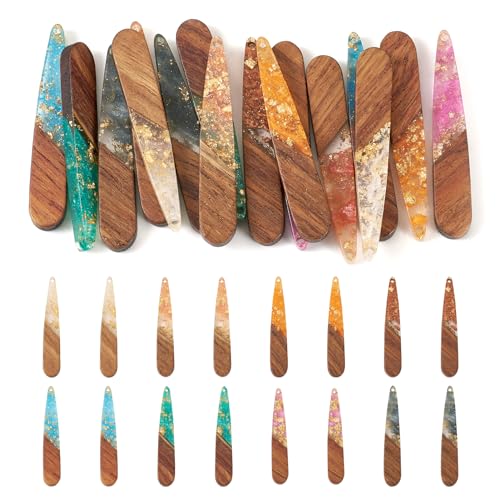 Beadthoven Teardrop Crystal Resin Charms for Earrings Making, 16pcs/8 Pairs Glittery Silver Gold Foil Resin Wood Charms Pendants Water Drop Wood Pieces for Jewelry Making Necklace Lanyard DIY Crafts - color: Colorful Teardrop Glittery