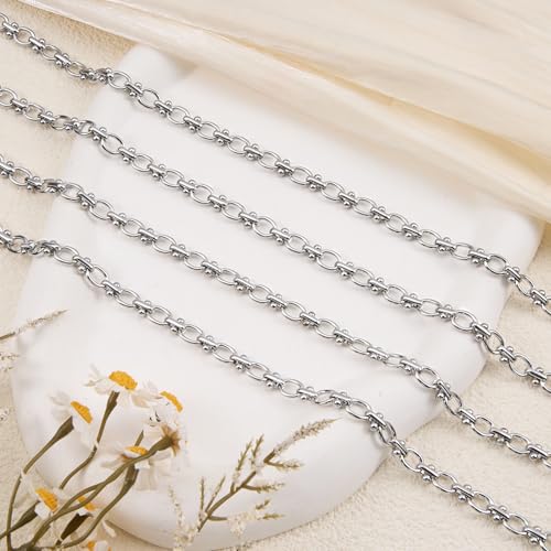 YOUBEIYEE 2 Meters Stainless Steel Jewelry Making Chains Oval Link Chains Bulk for Women Necklace DIY with Jewelry Accessories - color: Dumbbell Silver