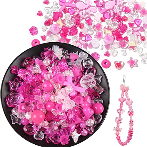 150g(170~230pcs) Aesthetic Acrylic Assorted Beads Cute Beads for Jewelry Making Kawaii Flower Heart Star Butterfly Bow Round Beads Bulk for Bracelets Making Necklaces DIY Crafts, 9-Rose Red - color: 150g-Rose Red