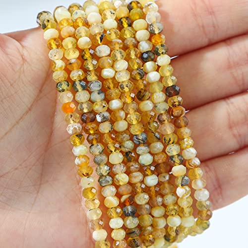 BEADIA Natural Yellow Opal Beads 4x2mm 120pcs Faceted Rondelle Loose Semi Gemstone Beads for Jewelry Making Design - color: Yellow Opal
