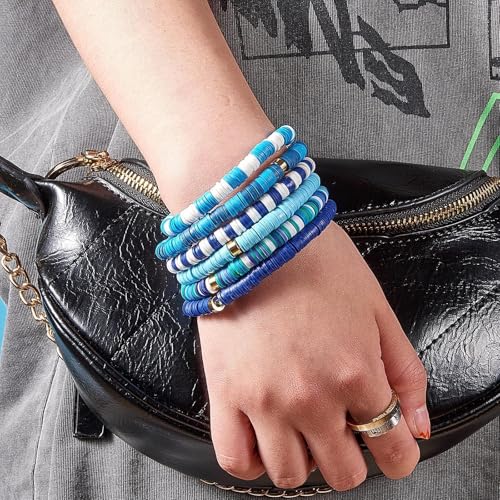 3600 pcs Blue Clay Beads for Bracelets Making, 10 Strands Flat Round Polymer Clay Beads 6mm Spacer Heishi Beads for Jewelry Making Earring Necklace - color: Blue