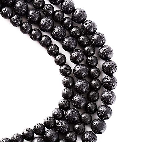 RayLineDo® 48Pcs 8mm Natural Round Volcanic Gemstone Loose Beads Black Lava Stone Beads for Jewelry Making - color: Lava, size: 8mm