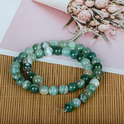 ICAI Beads（Green Striped Agate） Natural Stone Gemstone Round Loose Beads Crystal Energy Stone Healing Power for Jewelry Making DIY,1 Strand 46-48pcs（8mm） - color: Green Striped Agate, size: 8mm