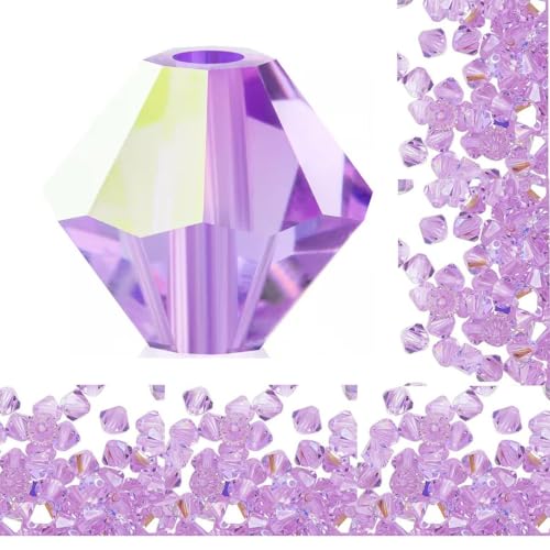 100pcs Authentic Preciosa 3mm (0.12 Inch) Small Faceted Bicone Crystal Loose Beads Violet AB Compatible with Swarovski Elements Crystals for Jewelry Making Pre-B359 - color: Violet AB, size: 3mm (0.12 Inch) - 100pcs