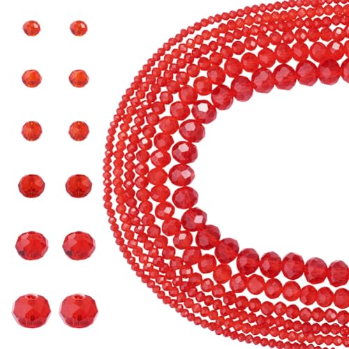 6 Strands Faceted Crystal Glass Beads Strands 3/4/6/8mm Rondelle Electroplate Glass Loose Spacer Beads Pearl Luster Plated for DIY Bracelet Necklace Jewelry Making, Red - color: 2/3/4/6/8mm-Red