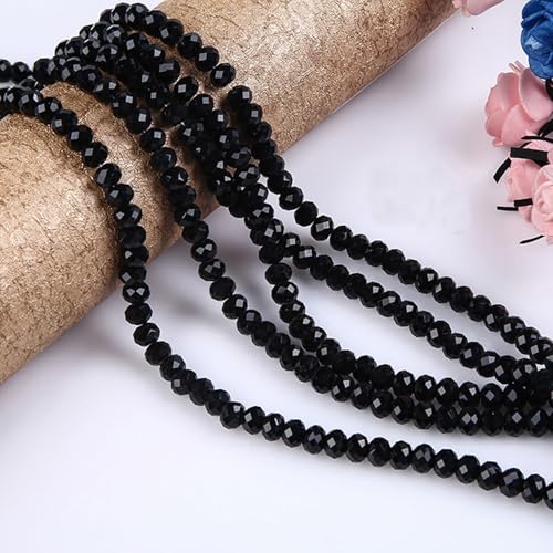 265Pcs Briolette Glass Beads for Jewelry Making, 10mm Faceted Crystall Beads for Bracelets Making, Rondelle Black Glass Beads Bulk for Crafts Wine Charms Wind Chimes Suncatchers - color: Black, size: 10mm