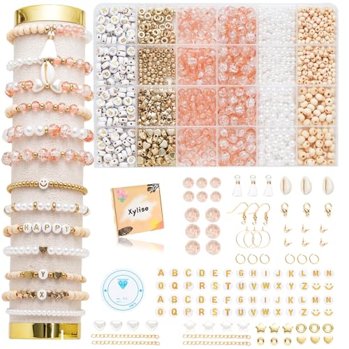 Xylise 6mm/8mm Crackle Glass Beads Bracelet Making Kit Crystal Glass Beads Jewelry Making Kit, Friendship Bracelet kit for DIY Crafts Gifts - color: Two-tone orange