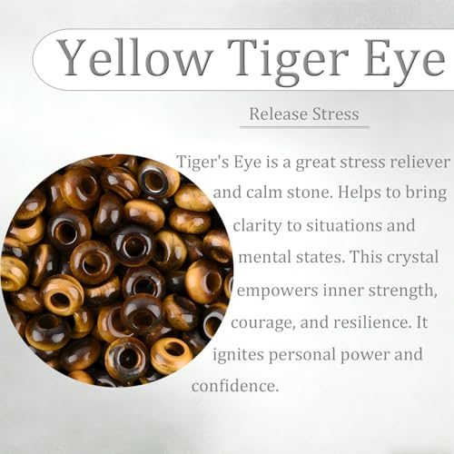 20Pcs Natural Tiger Eye Large Hole Beads, 8x14mm Rondelle Gemstone Spacer Beads 6mm Big Hole for Jewelry Making, Beading Bracelets, Macrame & Hair Braiding - color: Yellow Tiger Eye