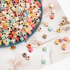 900pcs Square Colorful and Gold Letter Beads Acrylic 6x6mm Cube Beads for Bracelets Necklaces and Jewelry Making Alphabet Bead - color: Colorful-Gold