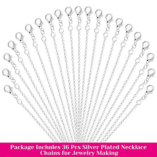 Necklace Chain Bulk for Jewelry Making, Cridoz 36 Pack Jewelry Chain Silver Plated Necklace Chains for Jewelry Making, 1.2 mm (24 Inches) - size: 24 Inches