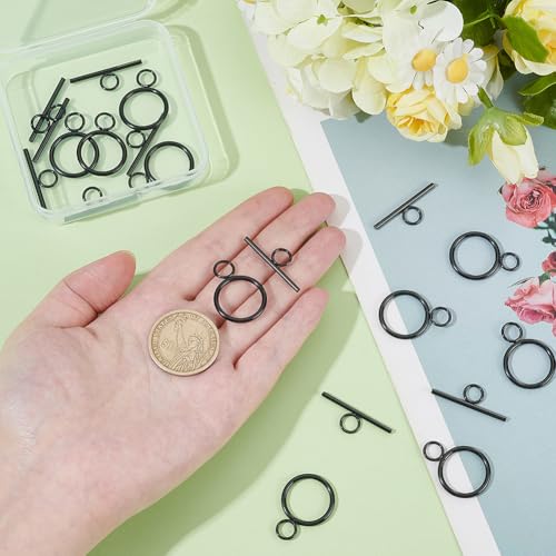 10Sets Stainless Steel Toggle Clasps T-Bar Closure Clasps Extender Black OT Toggle Connectors for Jewelry Findings Making Accessory Supplies DIY Craft Bracelet Necklace - size: 28x20x2mm