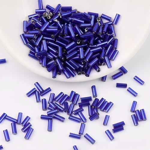 2000Pcs Tube Seed Beads 2x7mm Mini Long Glass Bugle Bead Small Craft Loose Spacer Beads for DIY Phone Charms Waist Bead Bracelets Earrings Necklaces (Royal Blue) - color: Royal blue