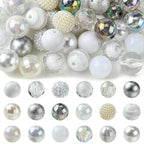Ipotkitt 50 Pcs 20mm Acrylic Bubblegum Beads Round Spacer Loose Beads White Theme Disco Ball Chunky Rhinestone Beads for Pen Bag Chain Jewelry Making - color: 50pcs-White Bubblegum Beads-20mm