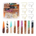 FASHEWELRY 18Pcs Wood Resin Earrings Charms Long Drop & Bar Shape Wooden Earring Blanks Earring Findings for Earrings Jewelry Making Kit with 120Pcs Earring Hooks & Jump Rings - color: 0Long Drop & Bar