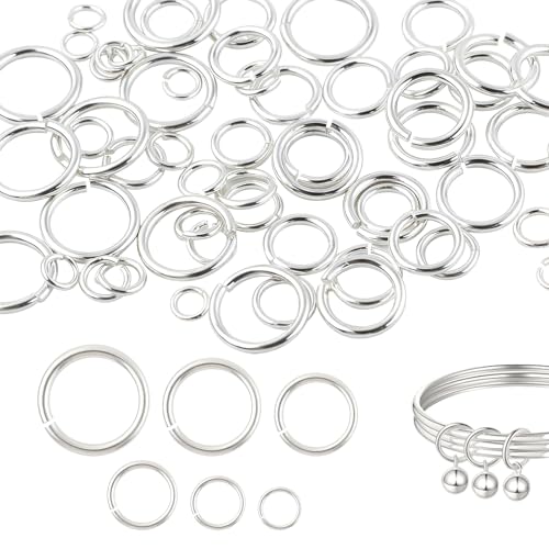 180PCS 925 Sterling Silver Open Jump Rings,3/4/5/6/7/8mm Jewelry Connector Rings for Bracelets Necklaces Earrings DIY Craft Making Supplies