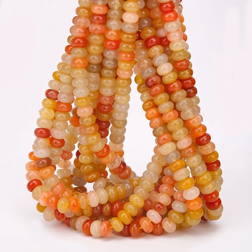 2 Strands (150PCs) Natural Golden Silk Jade Rondelle Beads, 5 * 8mm Gemstone Loose Spacer Abacus Disk Beads for DIY Bracelet Necklace Earrings Jewelry Making, Craft Supplies Beading Kit - color: Golden Silk Jade, size: 5*8MM