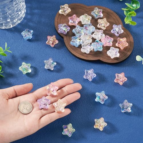 Craftdady 100Pcs Iridescent Star Beads Transparent Acrylic Star with Bowknot Beads Mixed Color Small Star Spacer Bead for Jewelry Bracelet Necklace Making DIY Crafts Hole: 2.8mm - color: Mixed Color, Star&Bowknot