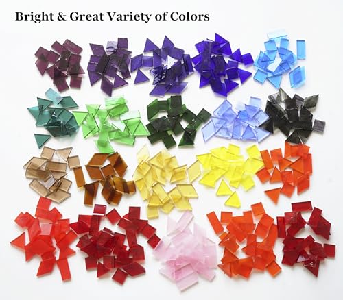 Lanyani 410 Large Transparent Stained Glass Mosaic Tiles, Vibrant Mixed Shapes for Art & Crafts, Cathedral Colorful Glass Pieces, 1.2 Pounds - color: Large/1.2lb /410pcs