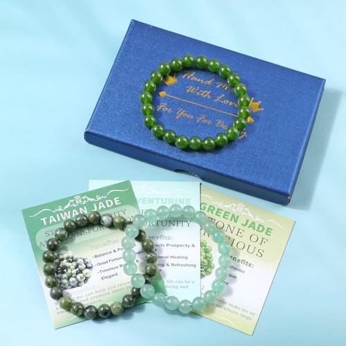 NCB 2.3-Piece 4mm Natural Crystal Gemstone Stretch Bracelets – Handmade Reiki Energy Healing Jewelry for Meditation,Yoga, Unisex - color: 3PCS ( Green Jade+Green Aventurine+Taiwan Jade ), size: 8mm
