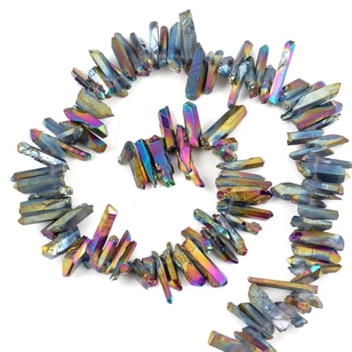 Adabele 15 Inch Natural Raw Healing Crystal Quartz Gemstone Loose Beads Small Drilled 15 Inch Rainbow AB Titanium Coated Chakra Gem Stone Drop Stick GA5 - color: Rainbow Ab, size: Small Size (15 Inch/1 Strand)