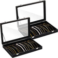 Kenning 2 Pieces Glass Lid Necklace Organizer Box 20 Hooks Necklace Tray Jewelry Holder Organizer Velvet Necklaces Holder Storage Display Case for Show Bracelet