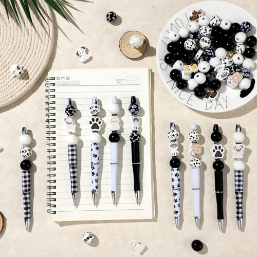 Colarr 24 Sets Plastic Beadable Pens DIY Pens Making Kit Assorted Wood Beads Crystal Spacer Black Ink Ballpoint for Women Crafts Office Family Gifts(Dog) - style: Dog